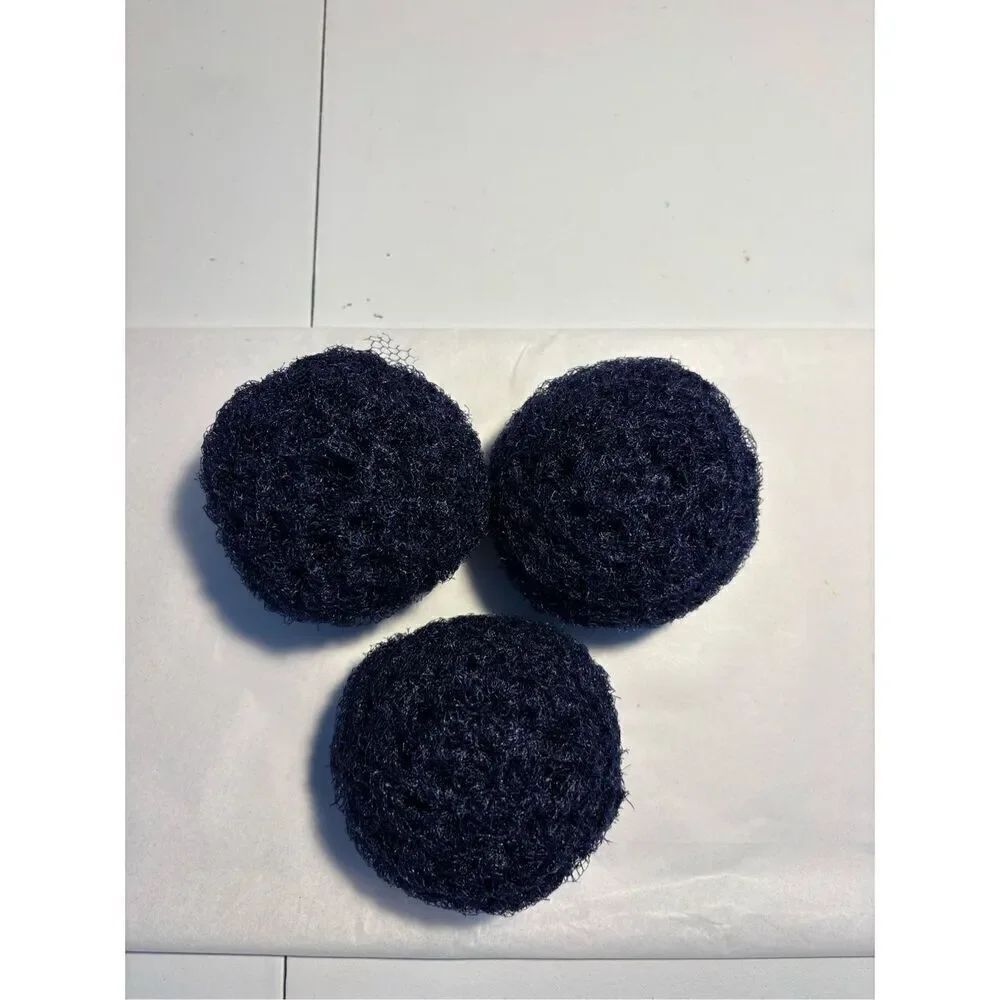 3 Handmade crocheted dish scrubbies made with premium nylon netting (navy blue)